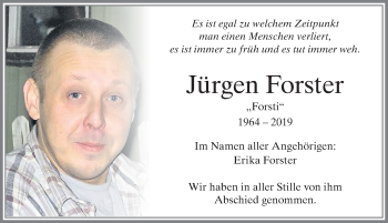 Traueranzeige von Jürgen Forster von Allgäuer Zeitung, Marktoberdorf