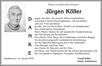 Traueranzeige von Jürgen Köller von Allgäuer Zeitung, Kaufbeuren/Buchloe