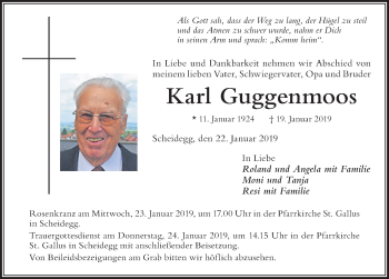Traueranzeige von Karl Guggenmoos von Der Westallgäuer