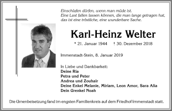 Traueranzeige von Karl-Heinz Welter von Allgäuer Anzeigeblatt