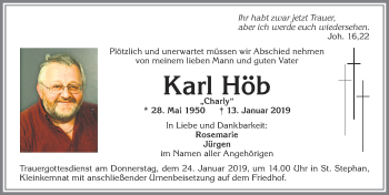 Traueranzeige von Karl Höb von Allgäuer Zeitung, Kaufbeuren/Buchloe
