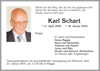 Traueranzeige von Karl Schart von Allgäuer Zeitung,Kempten