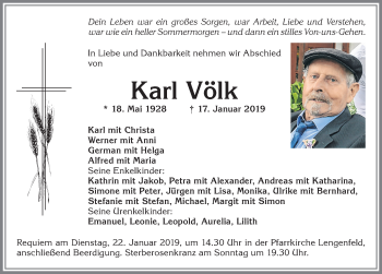 Traueranzeige von Karl Völk von Allgäuer Zeitung, Kaufbeuren/Buchloe