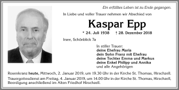 Traueranzeige von Kaspar Epp von Allgäuer Zeitung, Kaufbeuren/Buchloe