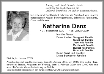 Traueranzeige von Katharina Denz von Allgäuer Anzeigeblatt