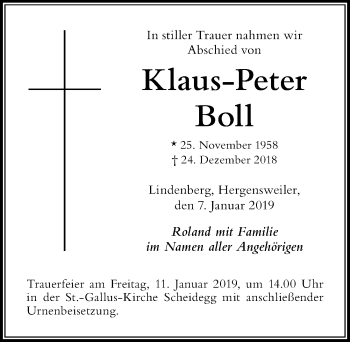 Traueranzeige von Klaus-Peter Boll von Der Westallgäuer