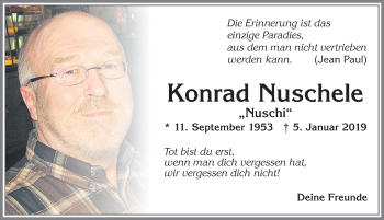 Traueranzeige von Konrad Nuschele von Allgäuer Zeitung, Füssen