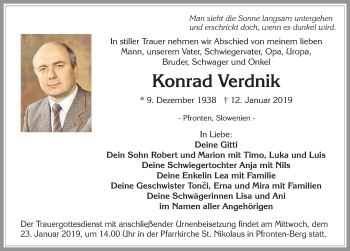 Traueranzeige von Konrad Verdnik von Allgäuer Zeitung, Füssen