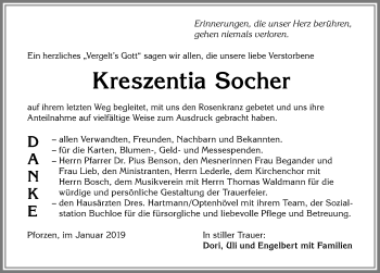 Traueranzeige von Kreszentia Socher von Allgäuer Zeitung, Kaufbeuren/Buchloe