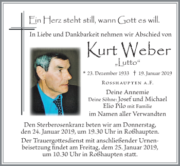 Traueranzeige von Kurt Weber von Allgäuer Zeitung, Füssen