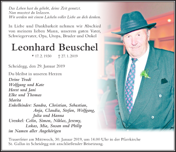 Traueranzeige von Leonhard Beuschel von Der Westallgäuer