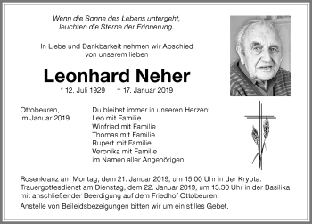 Traueranzeige von Leonhard Neher von Memminger Zeitung