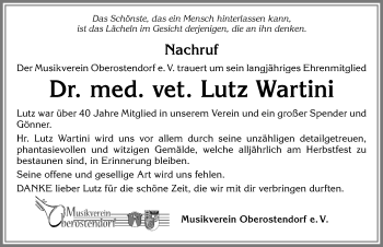 Traueranzeige von Lutz Wartini von Allgäuer Zeitung, Kaufbeuren/Buchloe