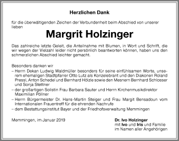 Traueranzeige von Margrit Holzinger von Memminger Zeitung