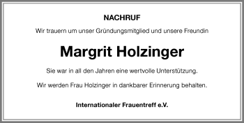 Traueranzeige von Margrit Holzinger von Memminger Zeitung