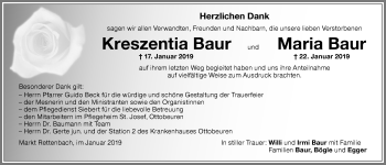 Traueranzeige von Maria Baur von Memminger Zeitung