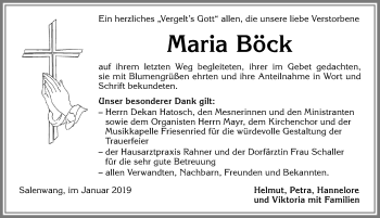 Traueranzeige von Maria Böck von Allgäuer Zeitung, Kaufbeuren/Buchloe