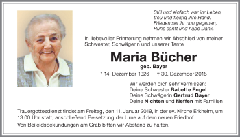 Traueranzeige von Maria Bücher von Memminger Zeitung