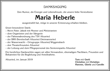 Traueranzeige von Maria Heberle von Allgäuer Zeitung,Kempten