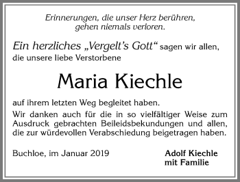 Traueranzeige von Maria Kiechle von Allgäuer Zeitung, Kaufbeuren/Buchloe