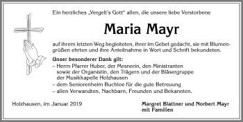 Traueranzeige von Maria Mayr von Allgäuer Zeitung
