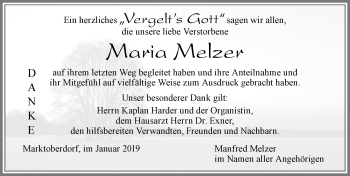 Traueranzeige von Maria Melzer von Allgäuer Zeitung, Marktoberdorf