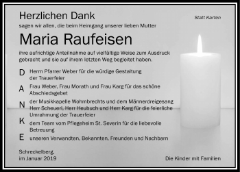 Traueranzeige von Maria Raufeisen von Der Westallgäuer