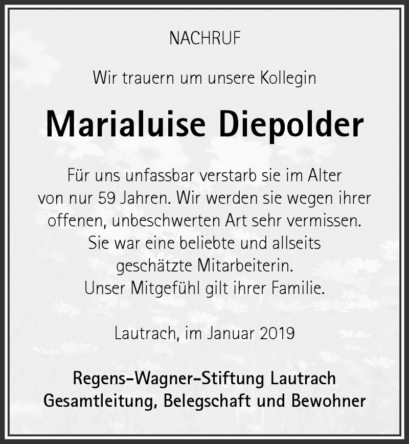  Traueranzeige für Marialuise Diepolder vom 17.01.2019 aus Memminger Zeitung