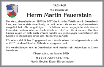 Traueranzeige von Martin Feuerstein von Allgäuer Anzeigeblatt