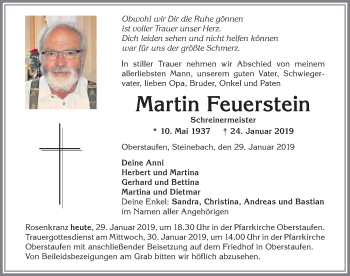 Traueranzeige von Martin Feuerstein von Allgäuer Anzeigeblatt