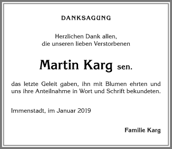 Traueranzeige von Martin Karg von Allgäuer Zeitung