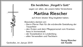 Traueranzeige von Martina Riescher von Allgäuer Zeitung