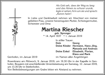 Traueranzeige von Martina Riescher von Allgäuer Zeitung
