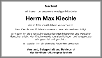 Traueranzeige von Max Kiechle von Memminger Zeitung