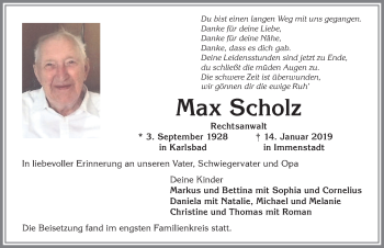 Traueranzeige von Max Scholz von Allgäuer Anzeigeblatt