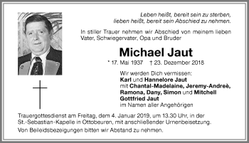 Traueranzeige von Michael Jaut von Memminger Zeitung