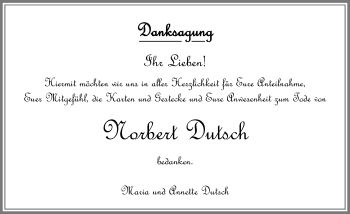 Traueranzeige von Norbert Dutsch von Allgäuer Zeitung,Kempten