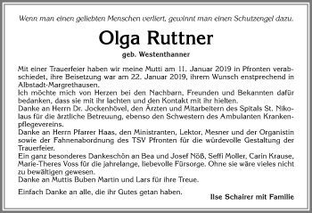 Traueranzeige von Olga Ruttner von Allgäuer Zeitung, Füssen