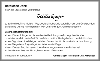 Traueranzeige von Ottilie Gayer von Memminger Zeitung