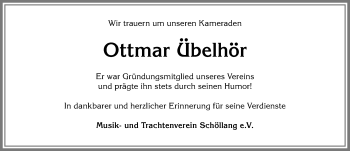 Traueranzeige von Ottmar Übelhör von Allgäuer Anzeigeblatt