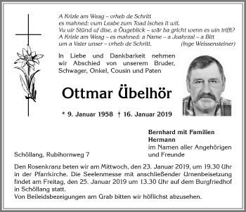 Traueranzeige von Ottmar Übelhör von Allgäuer Anzeigeblatt