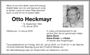Traueranzeige von Otto Heckmayr von Memminger Zeitung