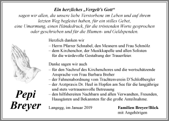 Traueranzeige von Pepi Breyer von Allgäuer Zeitung, Füssen