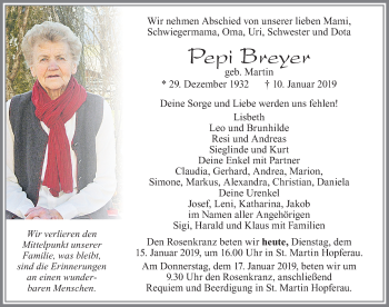 Traueranzeige von Pepi Breyer von Allgäuer Zeitung, Füssen