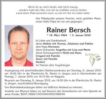 Traueranzeige von Rainer Bersch von Allgäuer Zeitung, Kaufbeuren/Buchloe