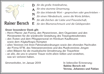 Traueranzeige von Rainer Bersch von Allgäuer Zeitung, Kaufbeuren/Buchloe