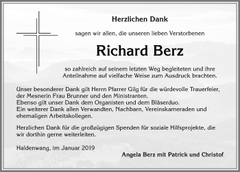 Traueranzeige von Richard Berz von Allgäuer Zeitung,Kempten