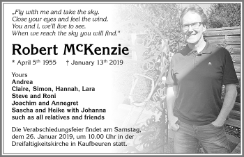 Traueranzeige von Robert McKenzie von Allgäuer Zeitung, Kaufbeuren/Buchloe