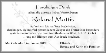 Traueranzeige von Roland Mattis von Allgäuer Zeitung, Marktoberdorf