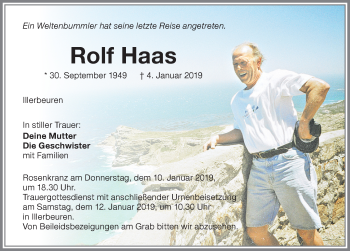 Traueranzeige von Rolf Haas von Memminger Zeitung